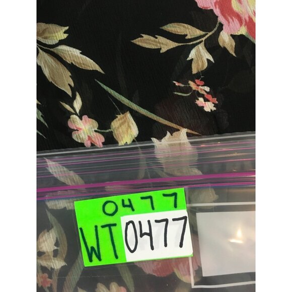 Notation Top Women Size L Black w Pink Blue Flowers Button Down Sheer Blouse - Picture 11 of 11